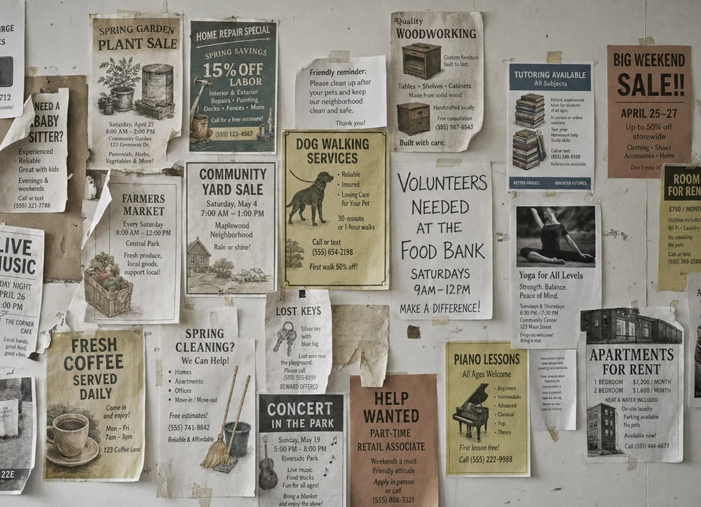 Traditional communication with posters and printed signs