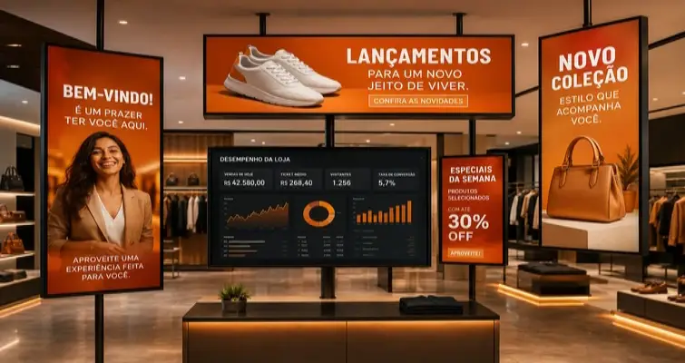 Telas em diferentes estabelecimentos conectadas à gestão do JSMenu